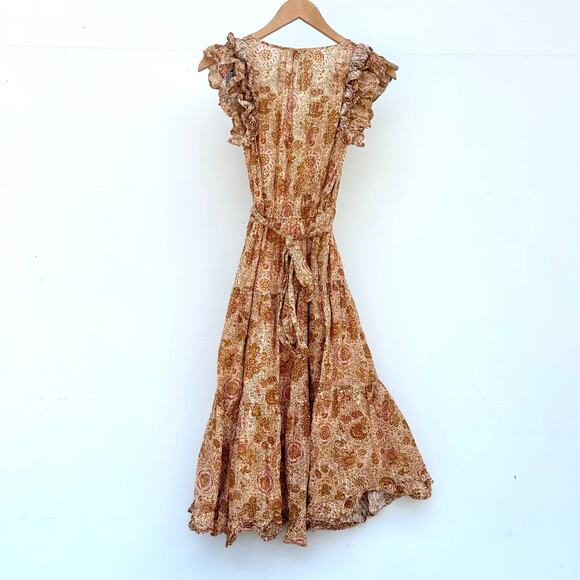 Ulla Johnson Virginia Dress Midi Belt Ruffle Yellow Meadow Cottage Cotton 2 - Picture 4 of 12